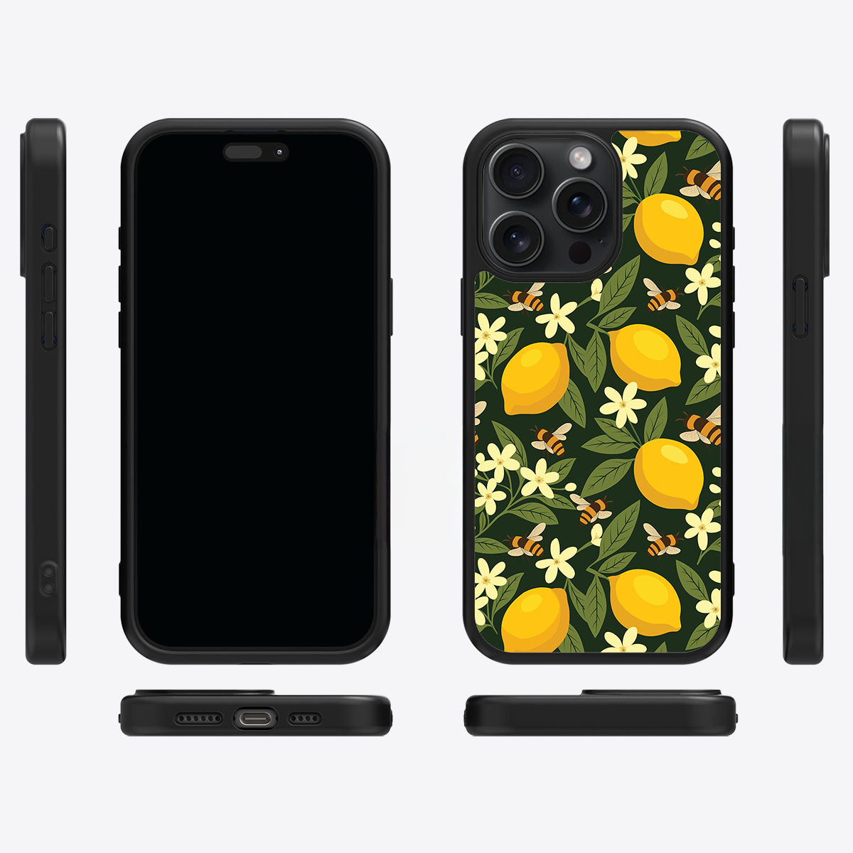 Lemon and Bees iPhone 15 Pro case cover – multi-angle view