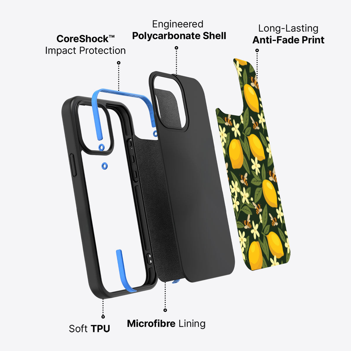 Lemon and Bees - iPhone 15 Pro Case #case type_core (non magsafe)