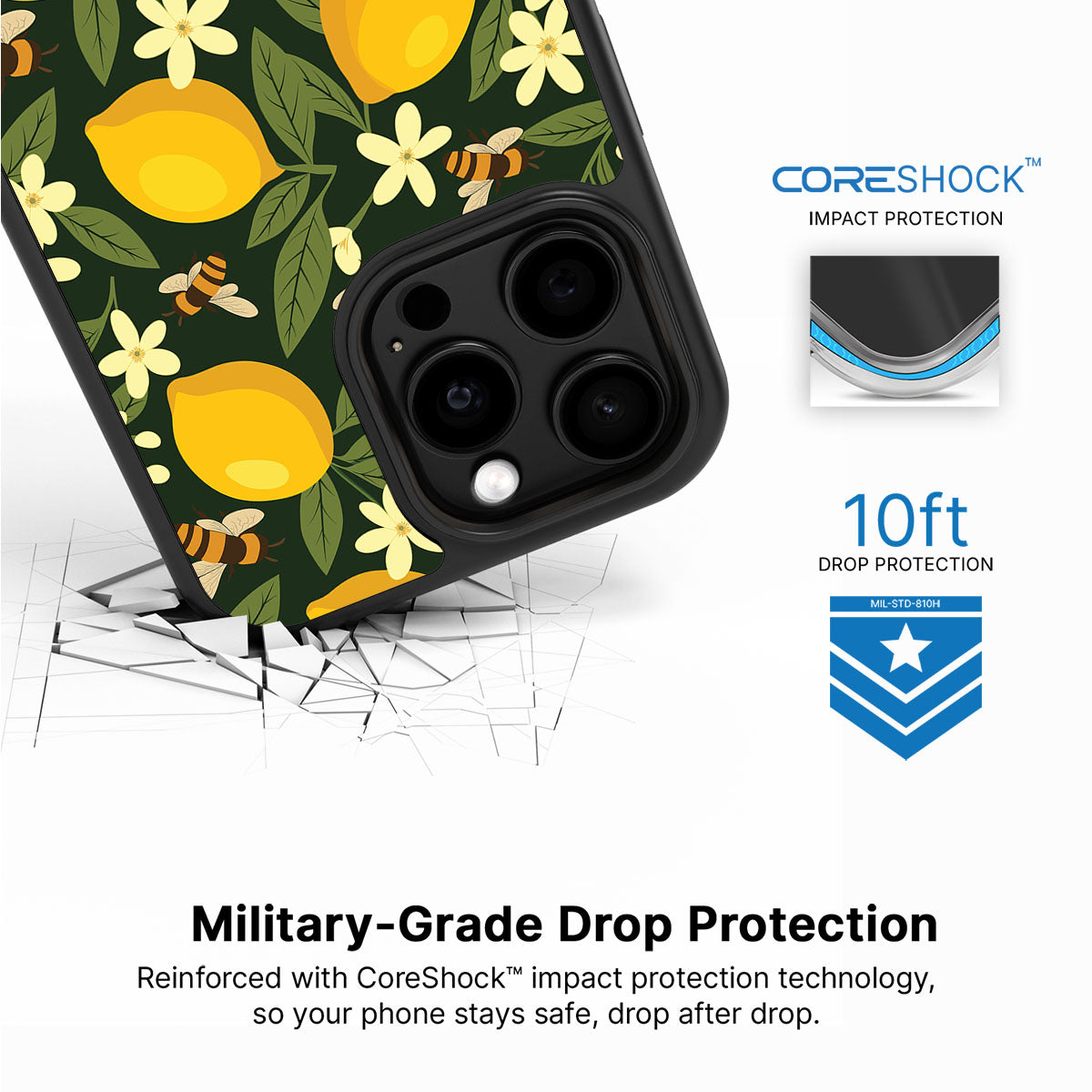Lemon and Bees iPhone 15 Pro case with drop protection