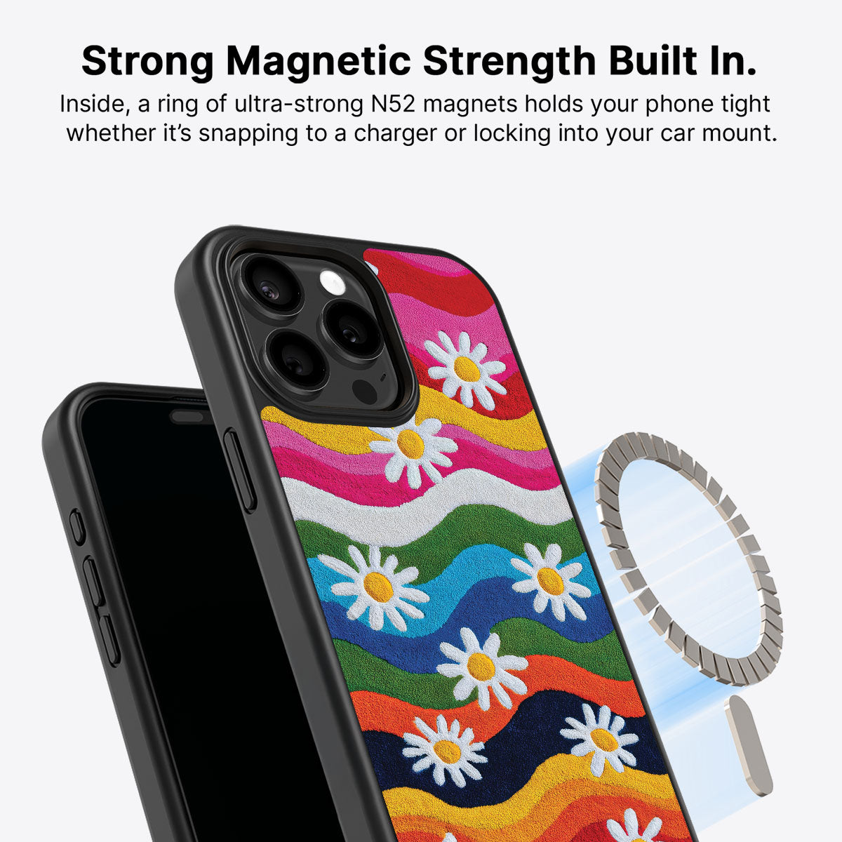 iPhone 15 Pro Case with MagSafe – Rainbow Daisy