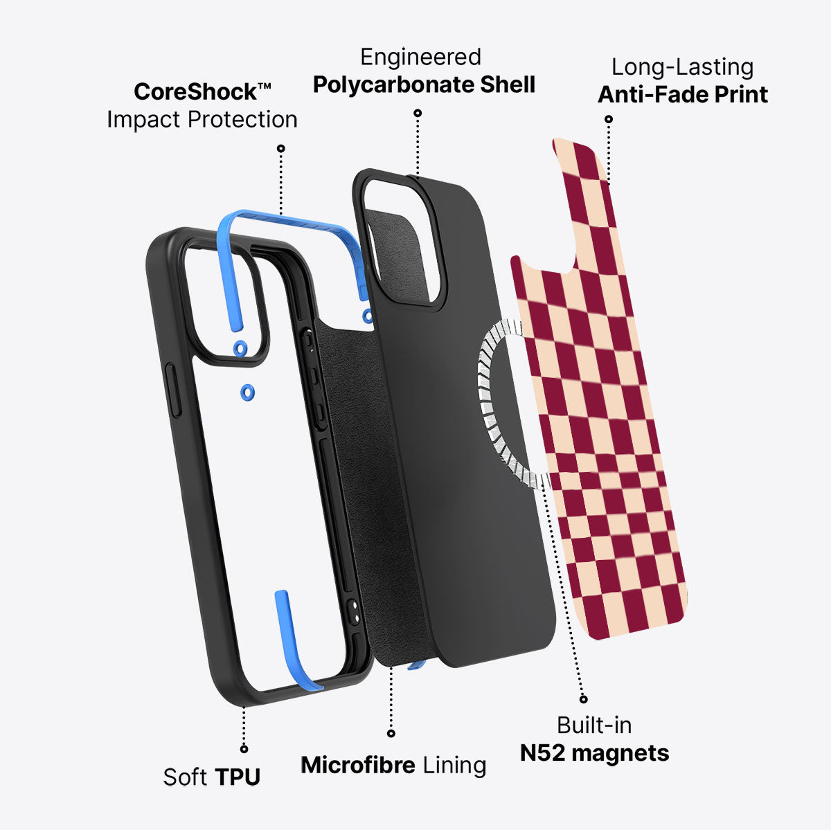 iPhone 15 Pro case construction – Rouge Board phone case