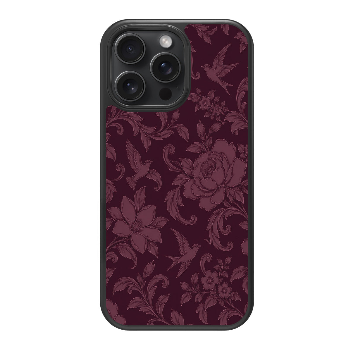 Swallow Damask design back view – iPhone 15 Pro case