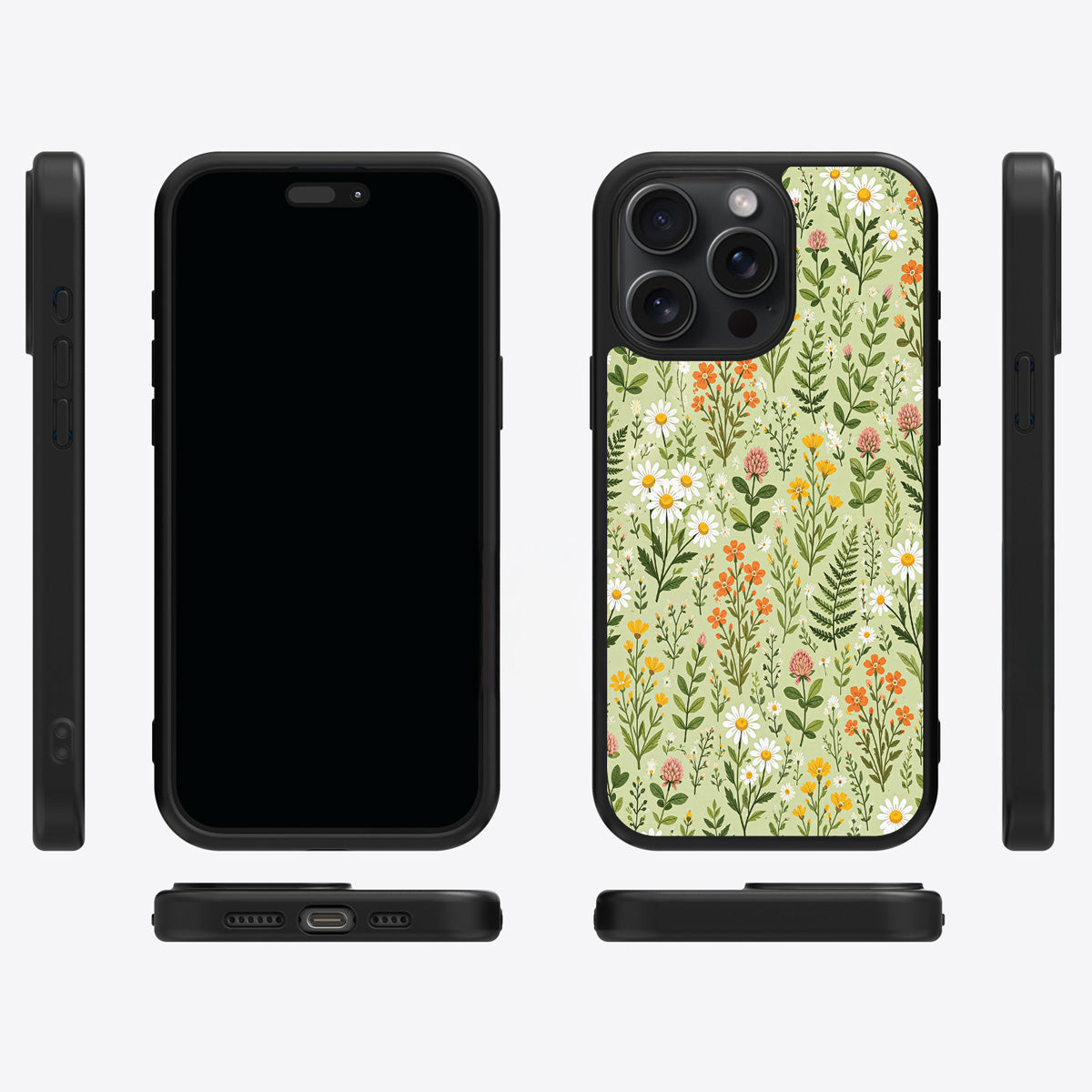 Wildflower Meadow iPhone 15 Pro case cover – multi-angle view