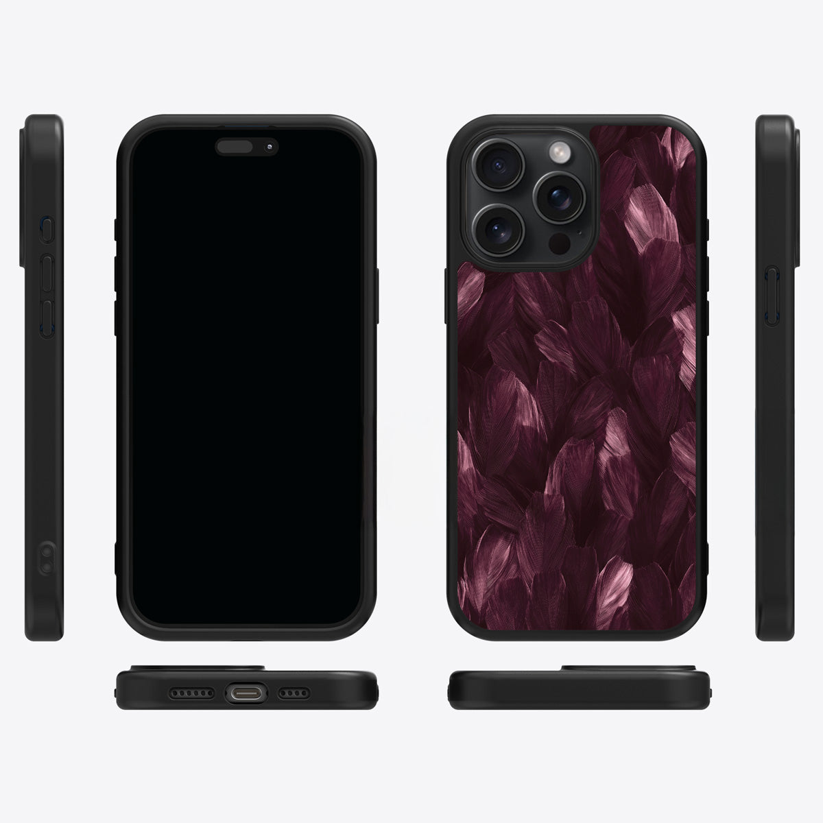 Wine Plumage iPhone 15 Pro case cover – multi-angle view
