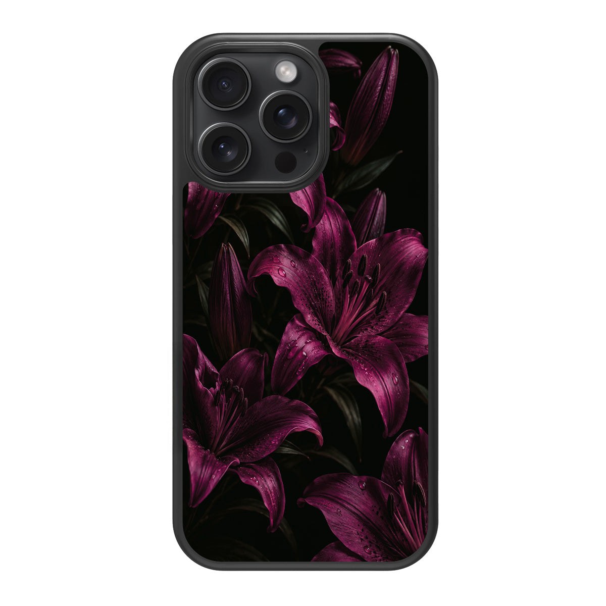 Burgundy Lily design back view – iPhone 15 Pro Max case