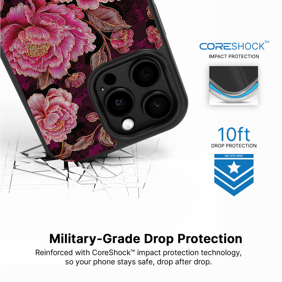 Floral Opulence iPhone 15 Pro Max case with drop protection