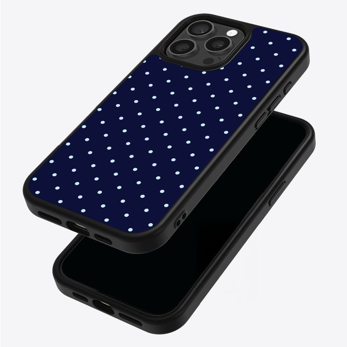 Navy Whisper iPhone 15 Pro Max case – back and side view
