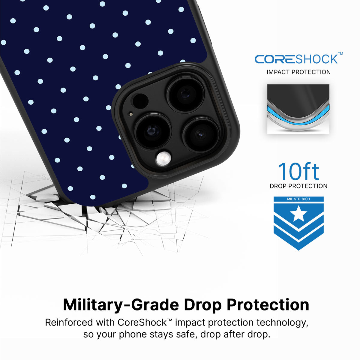 Navy Whisper iPhone 15 Pro Max case with drop protection