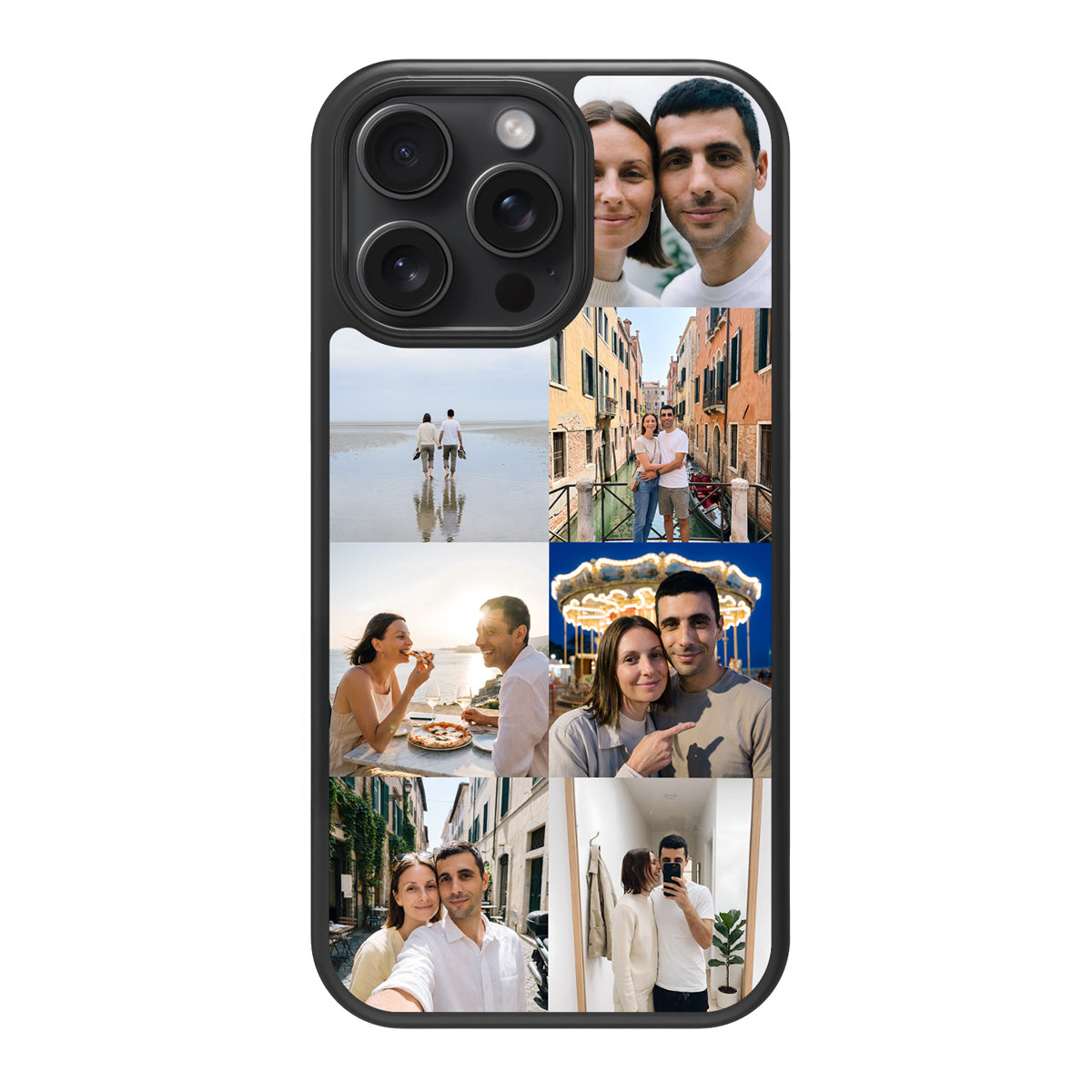 Personalised Photo Collage iPhone 15 Pro Max case – back view, couples 7-photo collage