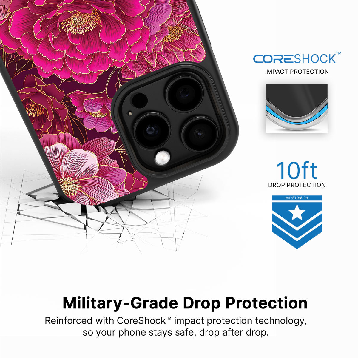 Pink Reverie iPhone 15 Pro Max case with drop protection
