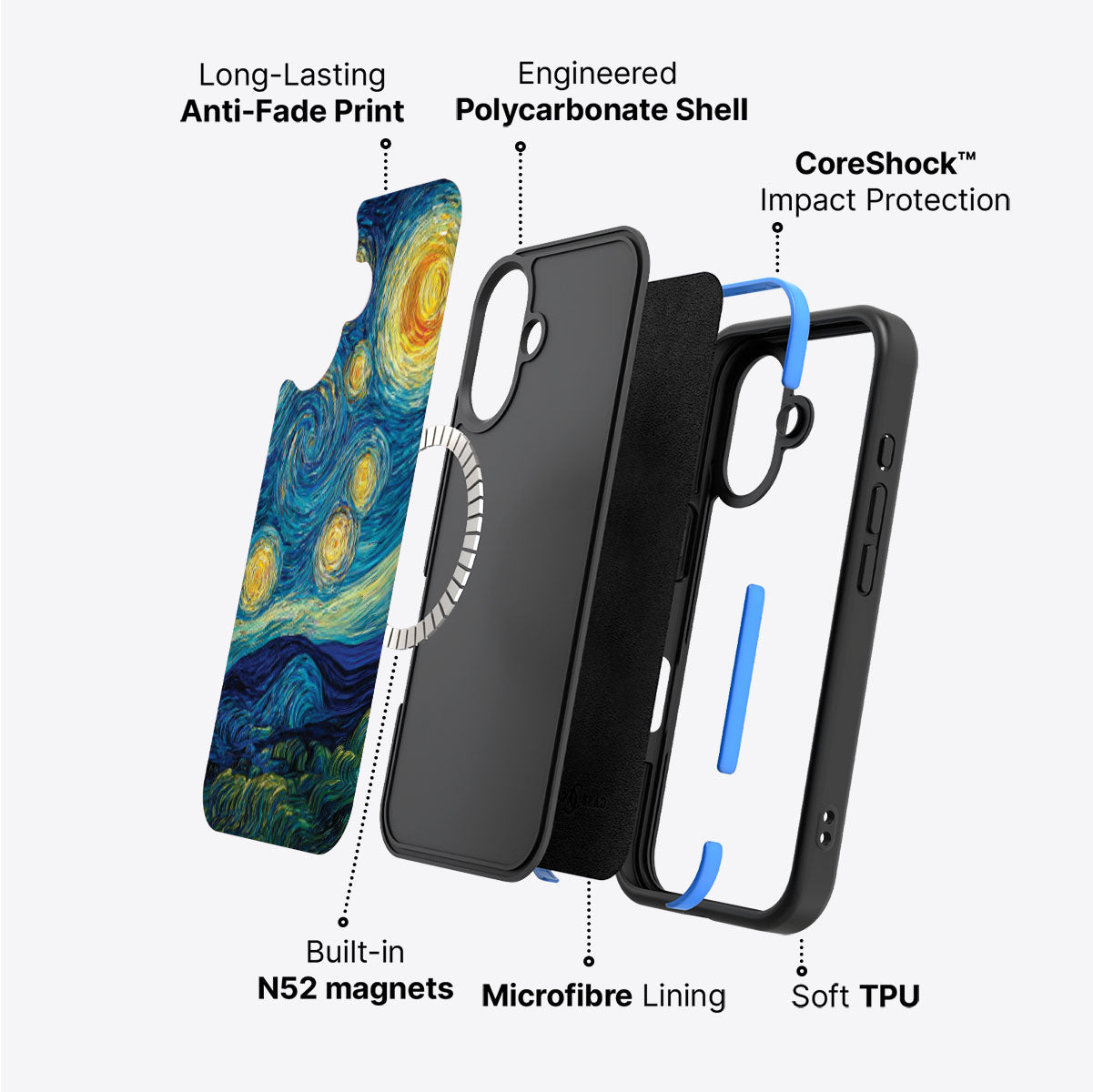 iPhone 16 case construction – Astral Waves phone case