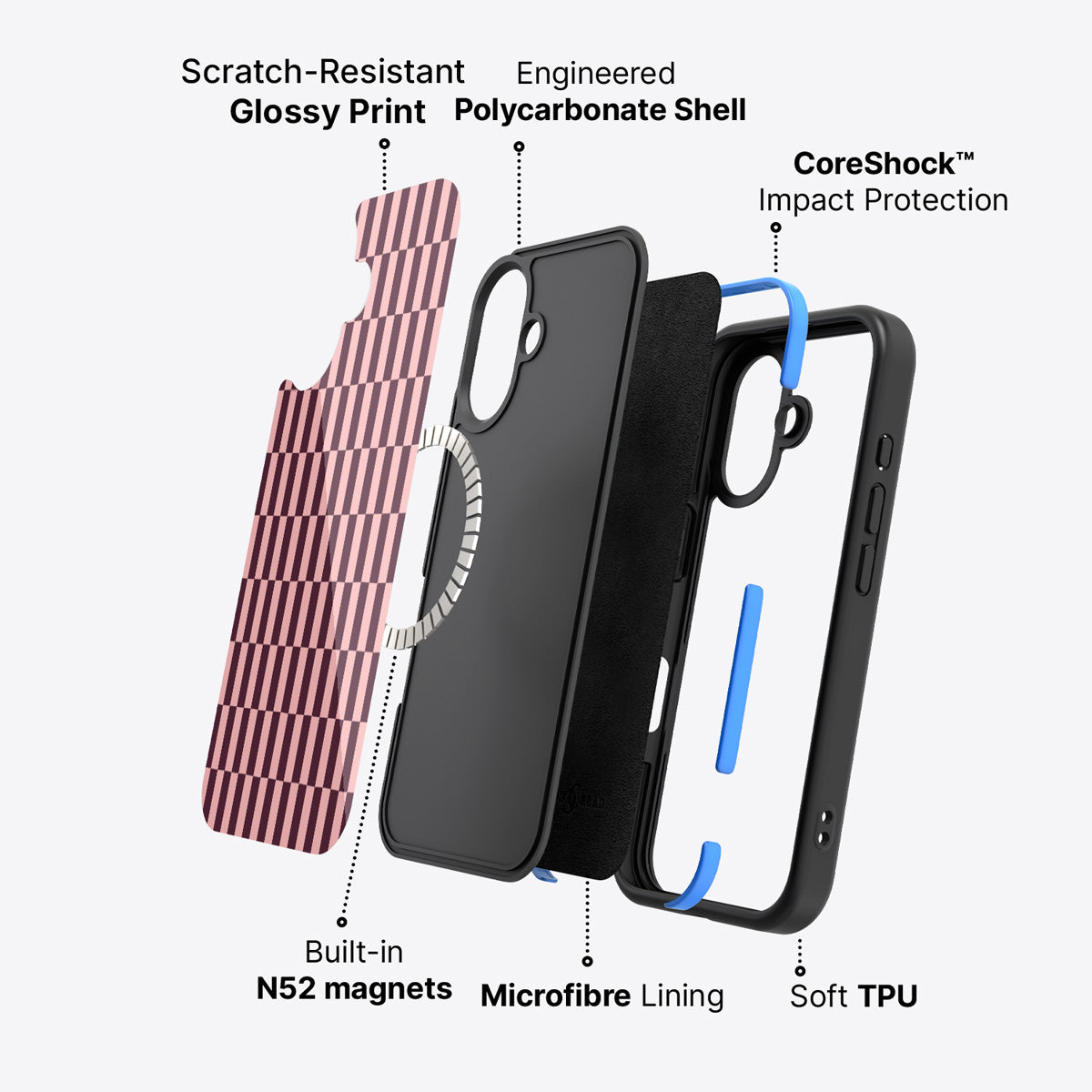 iPhone 16 case construction – Claret Stack phone case