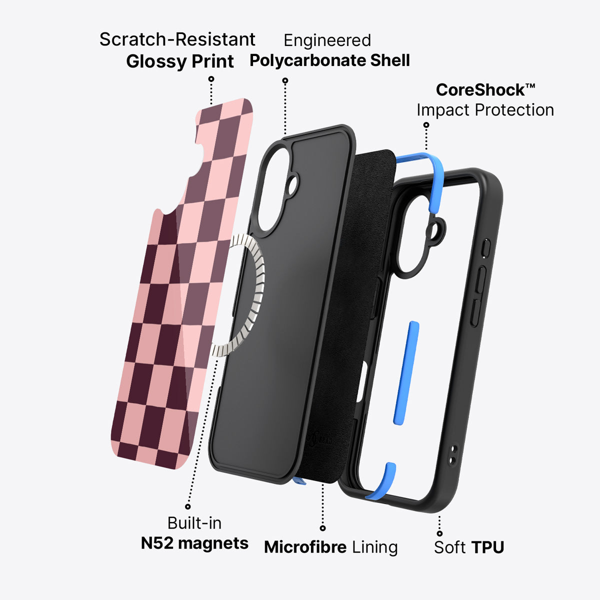 iPhone 16 case construction – Claret Tile phone case