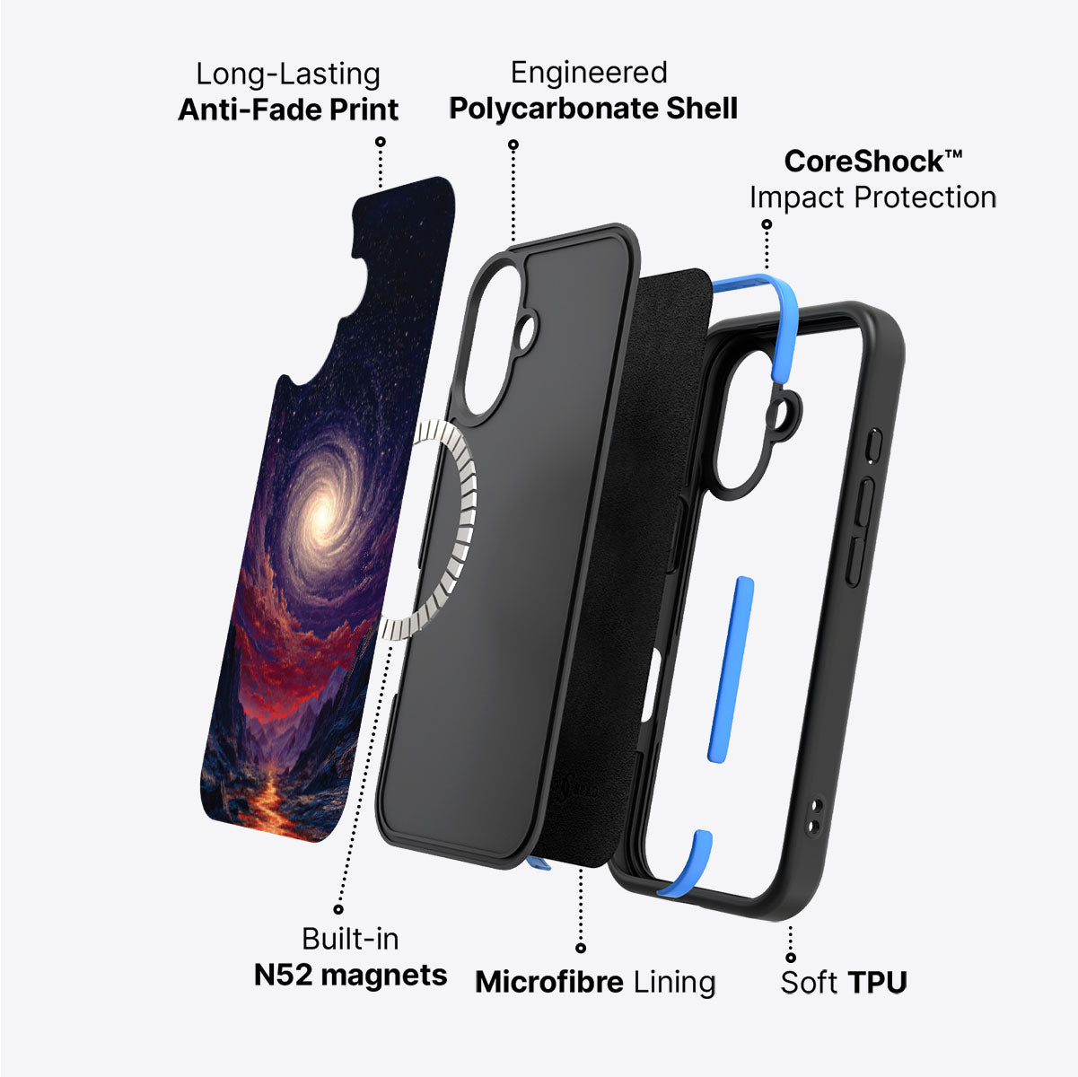 iPhone 16 case construction – Cosmic Vortex phone case