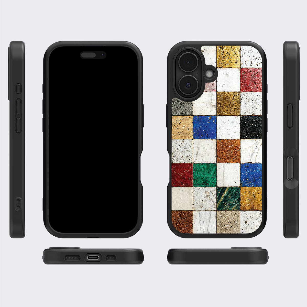 Heritage Mosaic iPhone 16 case cover – multi-angle view
