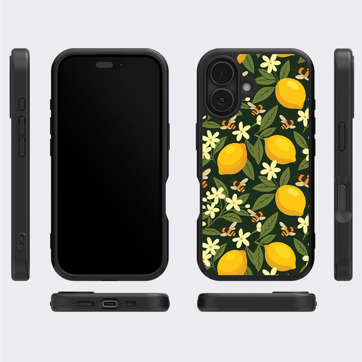 Lemon and Bees iPhone 16 case cover – multi-angle view