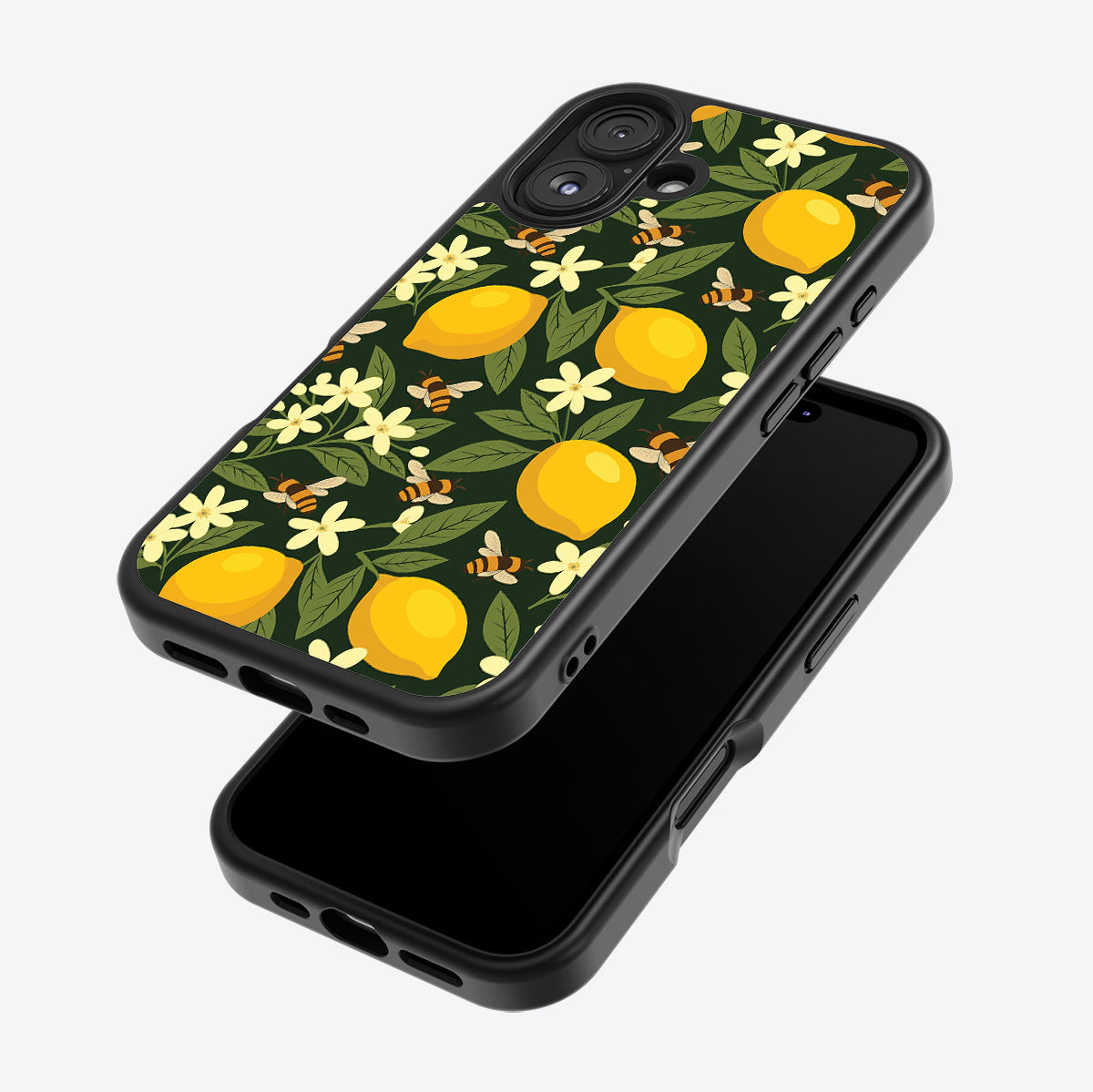 Lemon and Bees iPhone 16 case – back and side view