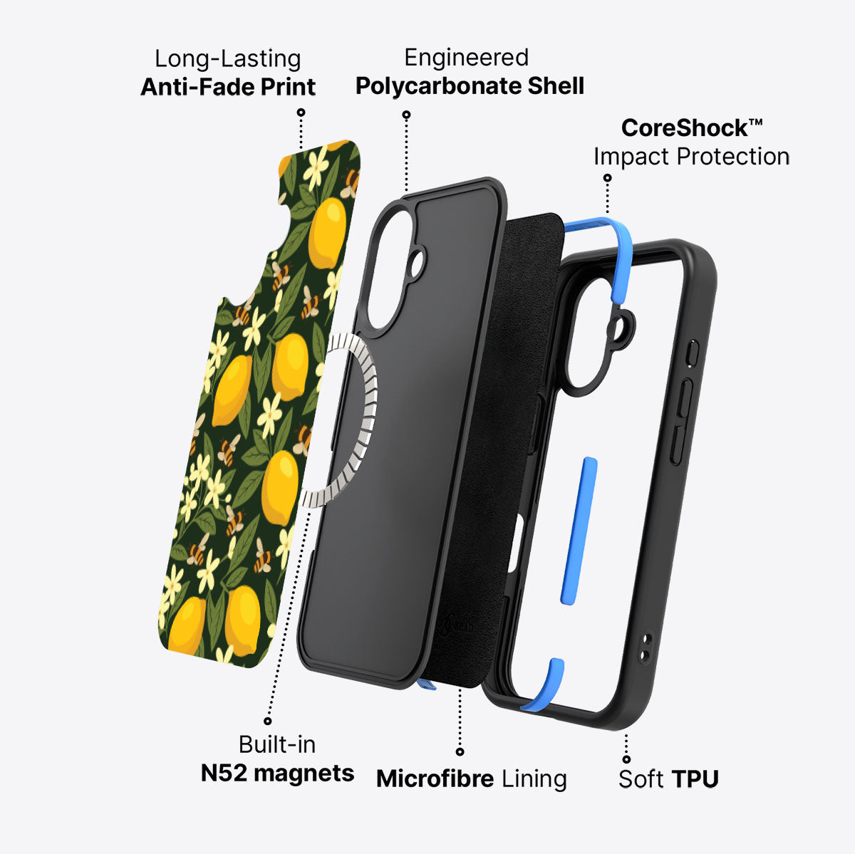 iPhone 16 case construction – Lemon and Bees phone case