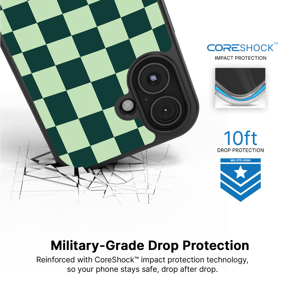 Mint Matrix iPhone 16 case with drop protection