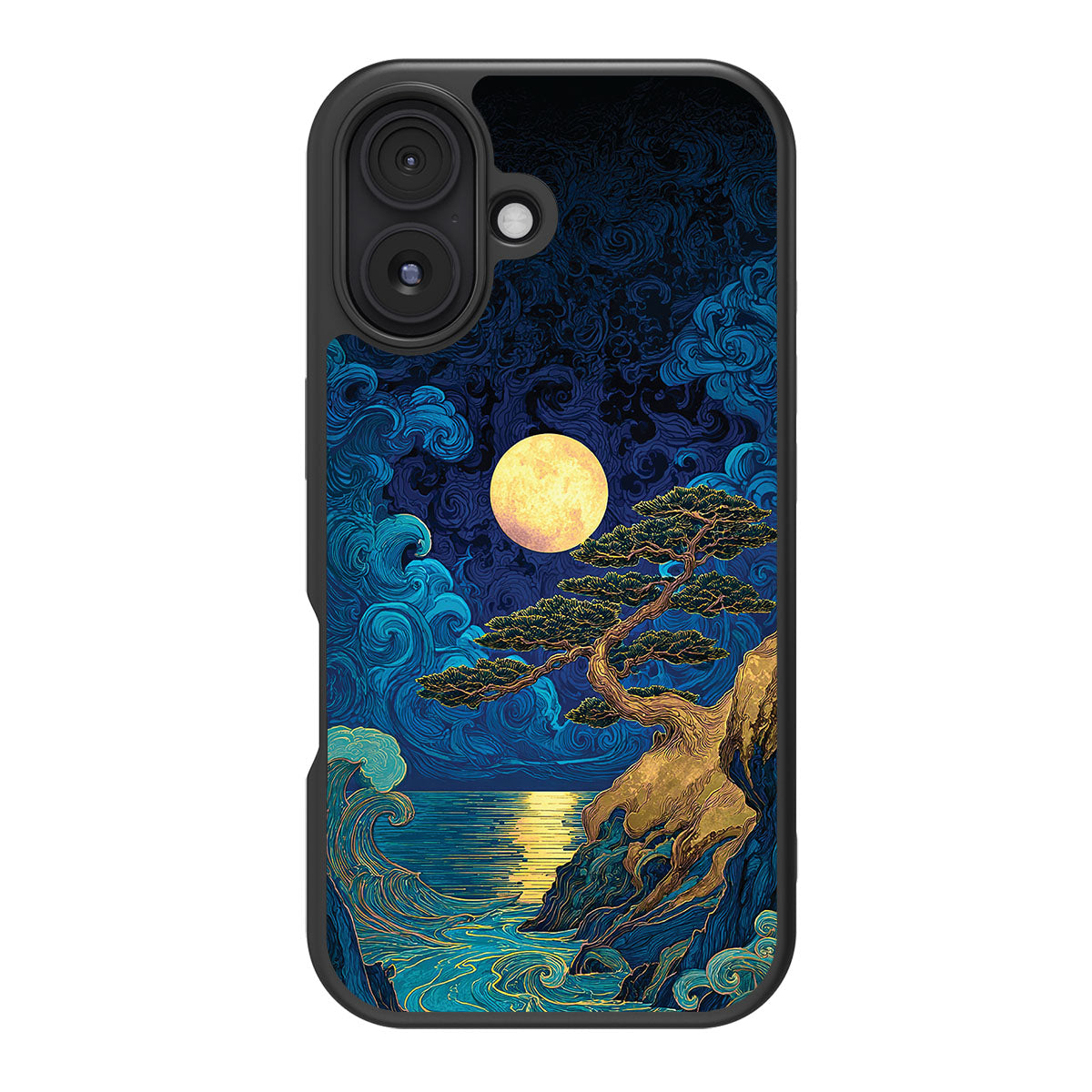 Moonlit Tide design back view – iPhone 16 case