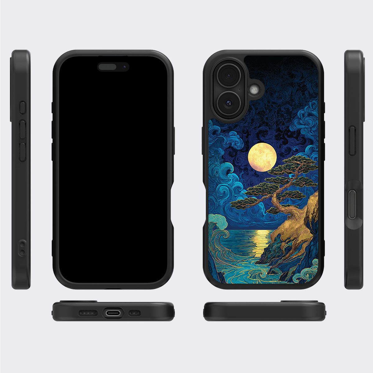 Moonlit Tide iPhone 16 case cover – multi-angle view