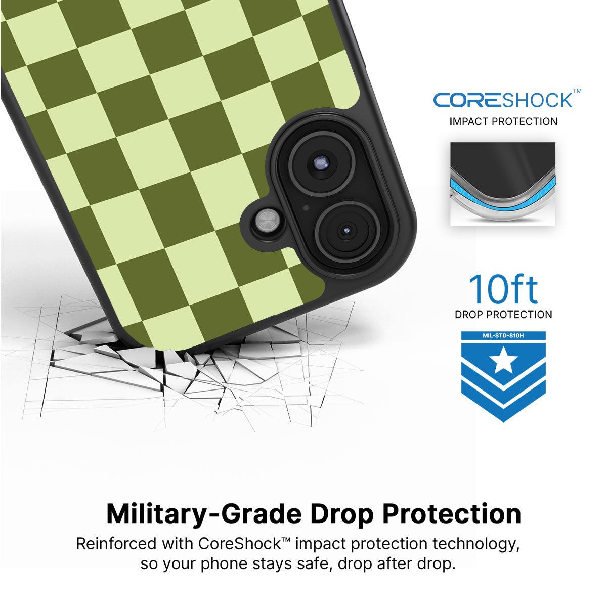 Olive Meadow iPhone 16 case with drop protection