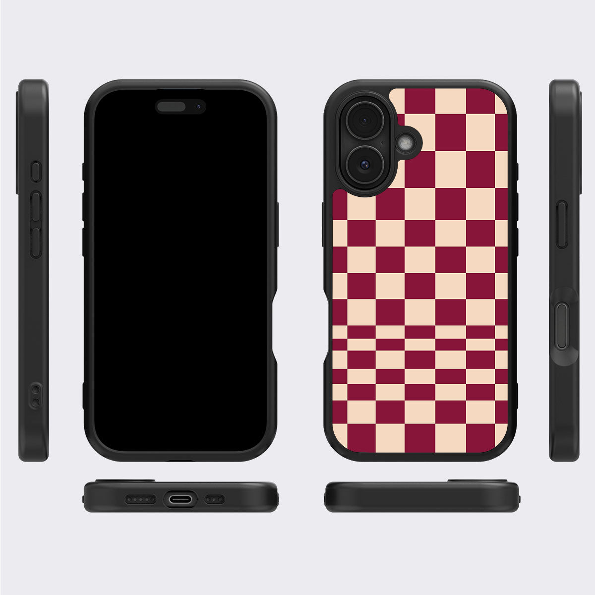 Rouge Board iPhone 16 case cover – multi-angle view