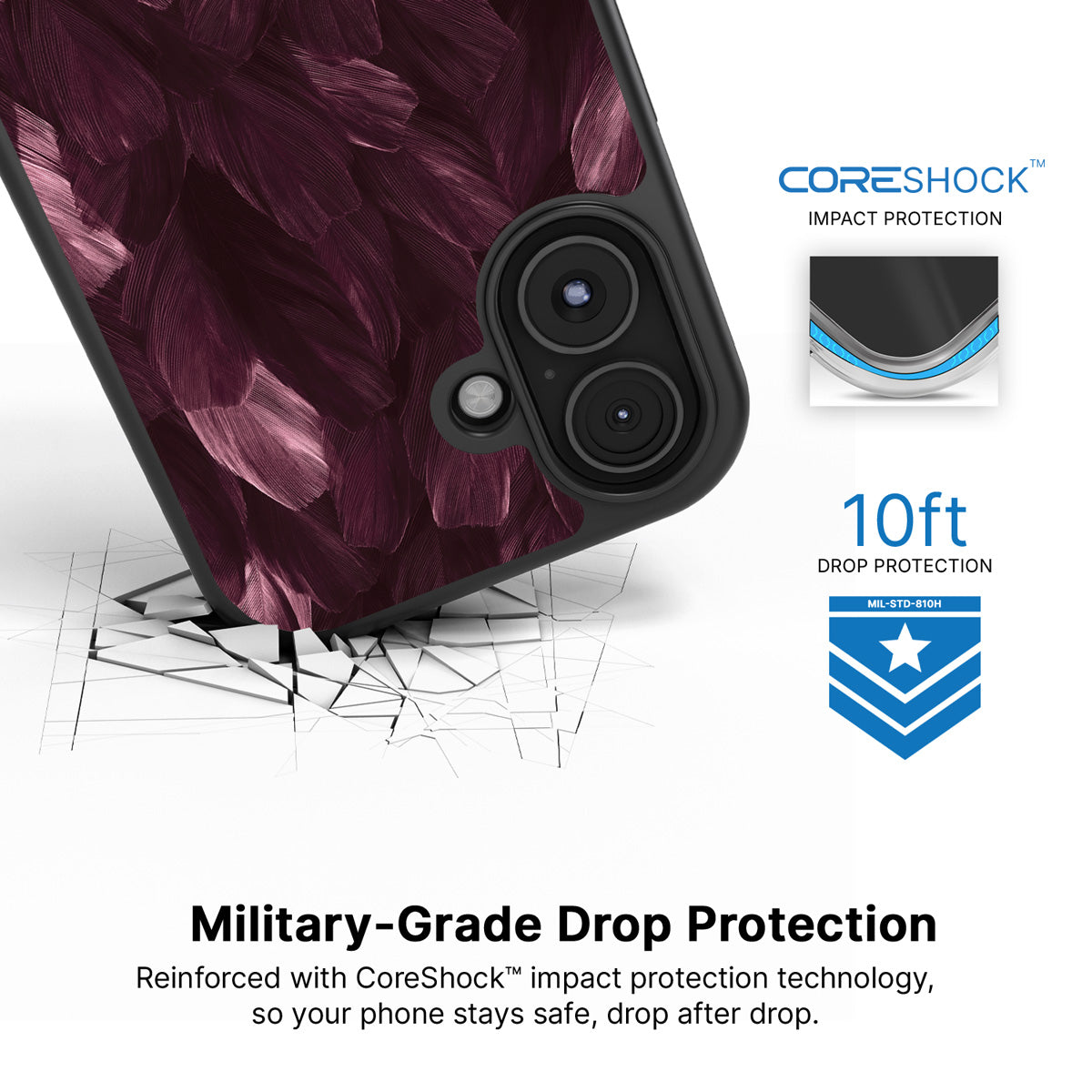 Wine Plumage iPhone 16 case with drop protection