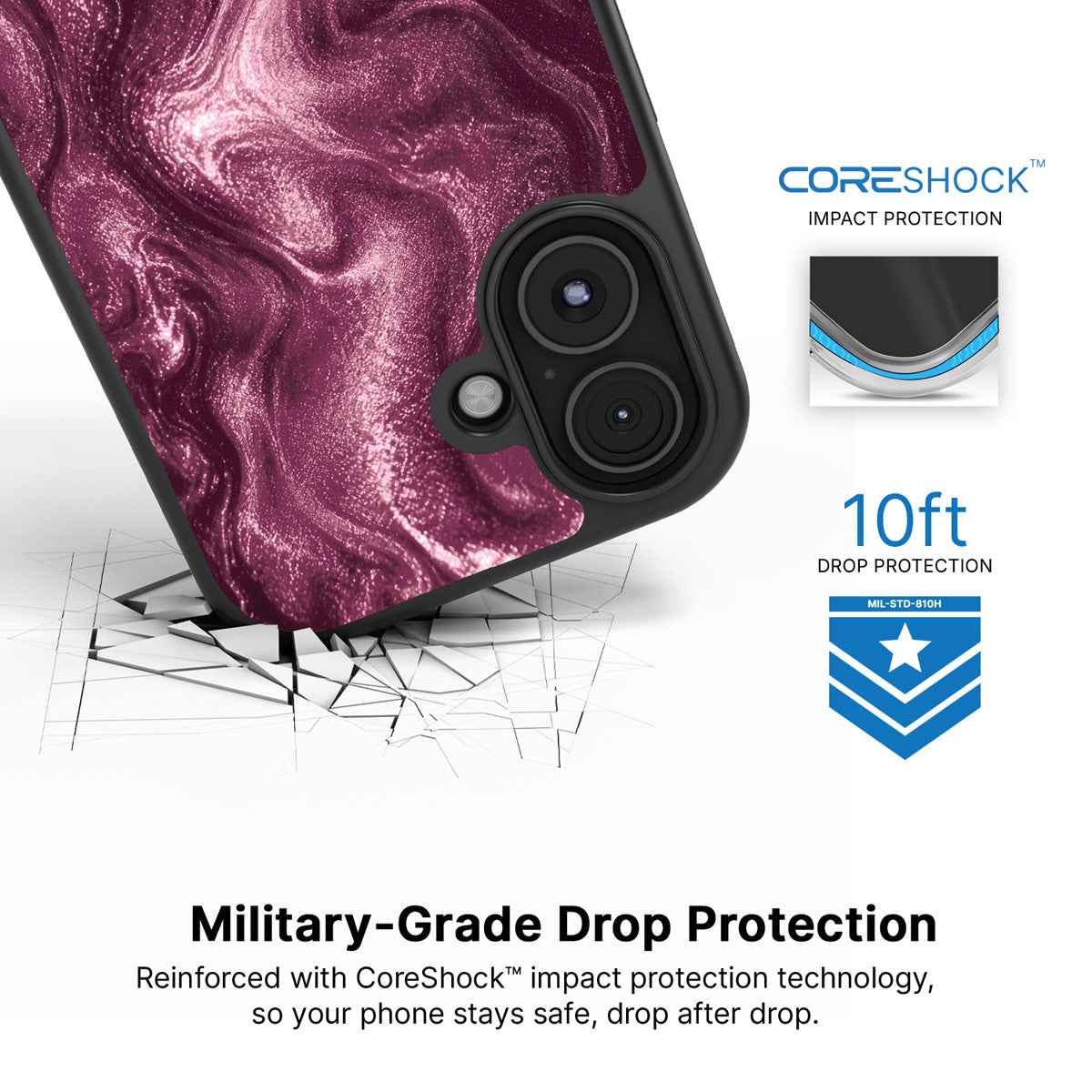 Wine Shimmer iPhone 16 case with drop protection