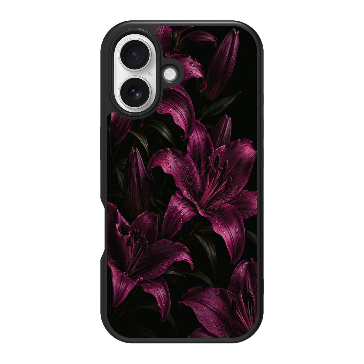 Burgundy Lily design back view – iPhone 16 Plus case
