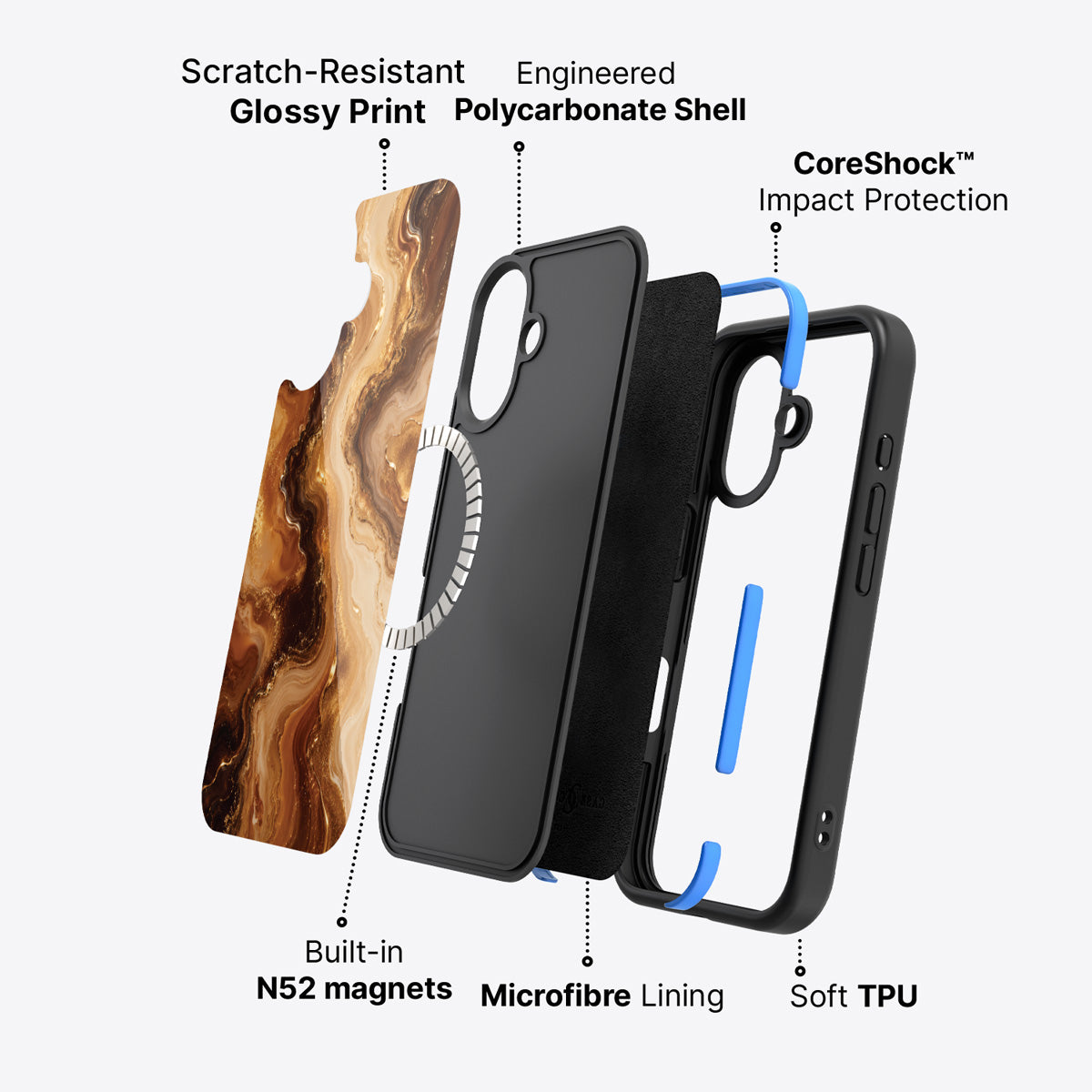iPhone 16 Plus case construction – Caramel Swirl phone case