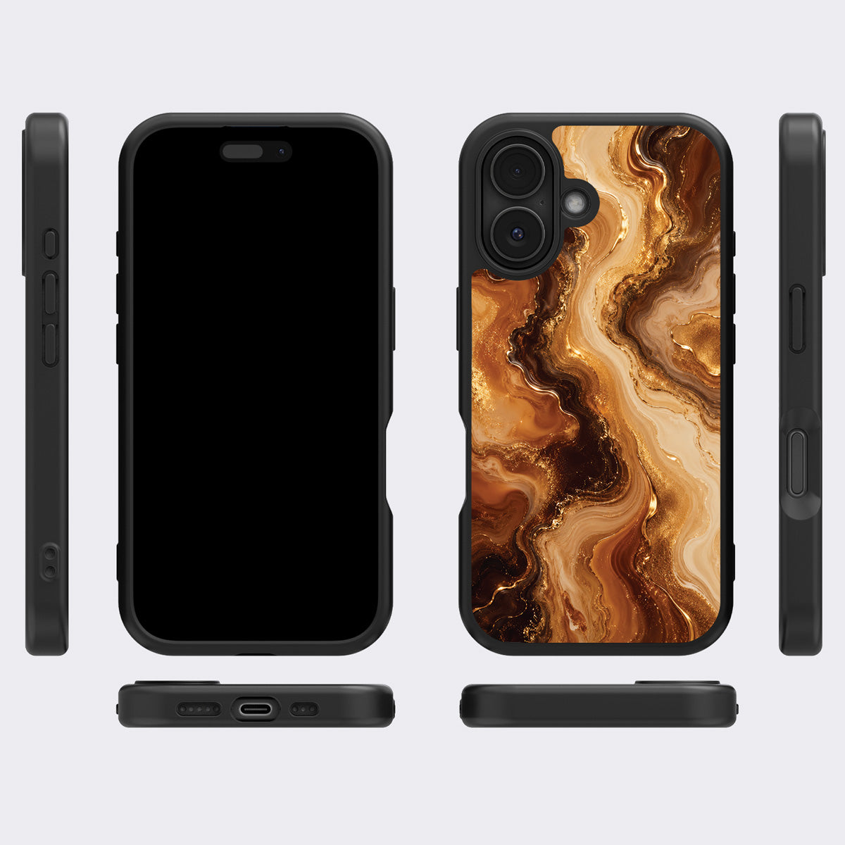 Caramel Swirl iPhone 16 Plus case cover – multi-angle view