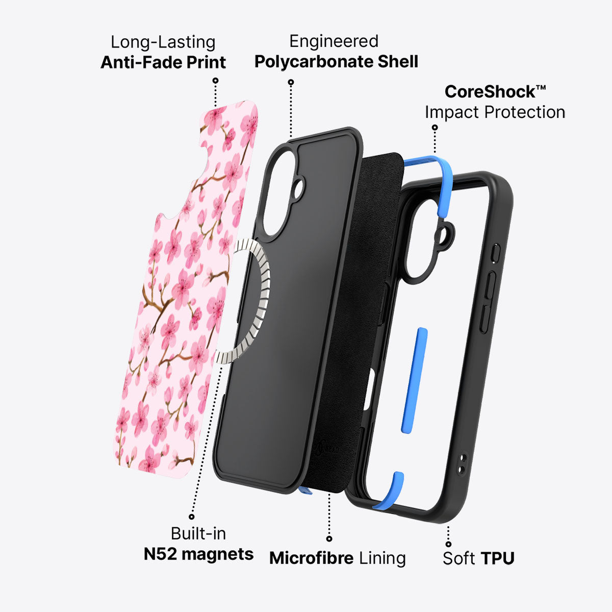 iPhone 16 Plus case construction – Cherry Blossom phone case
