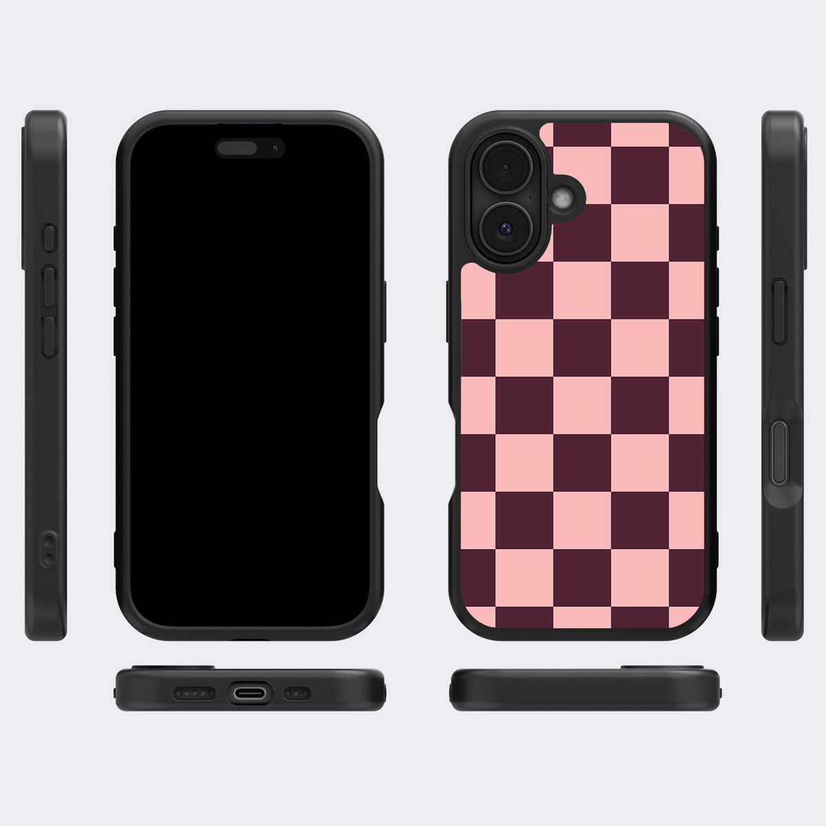 Claret Tile iPhone 16 Plus case cover – multi-angle view