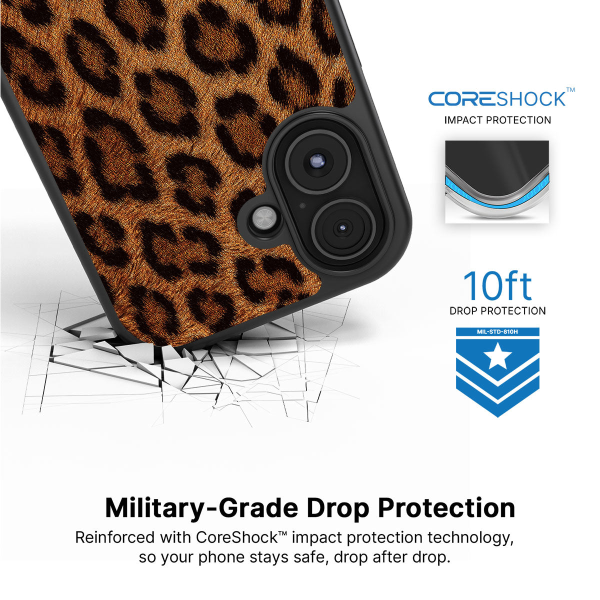 Classic Leopard iPhone 16 Plus case with drop protection