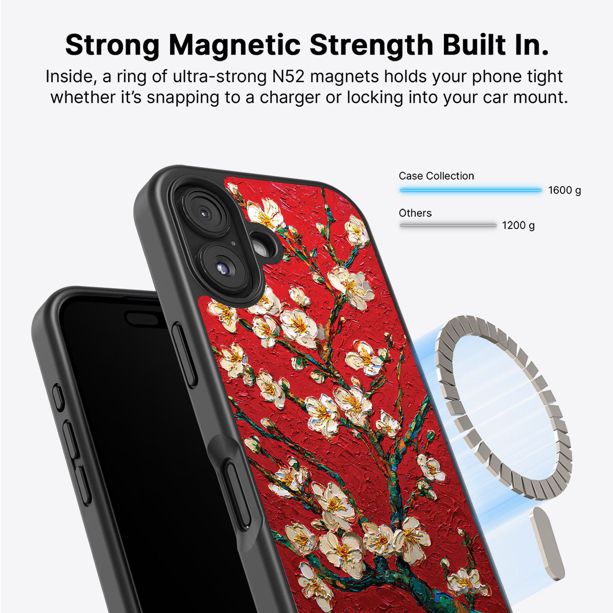 iPhone 16 Plus MagSafe case – Crimson Blossom design