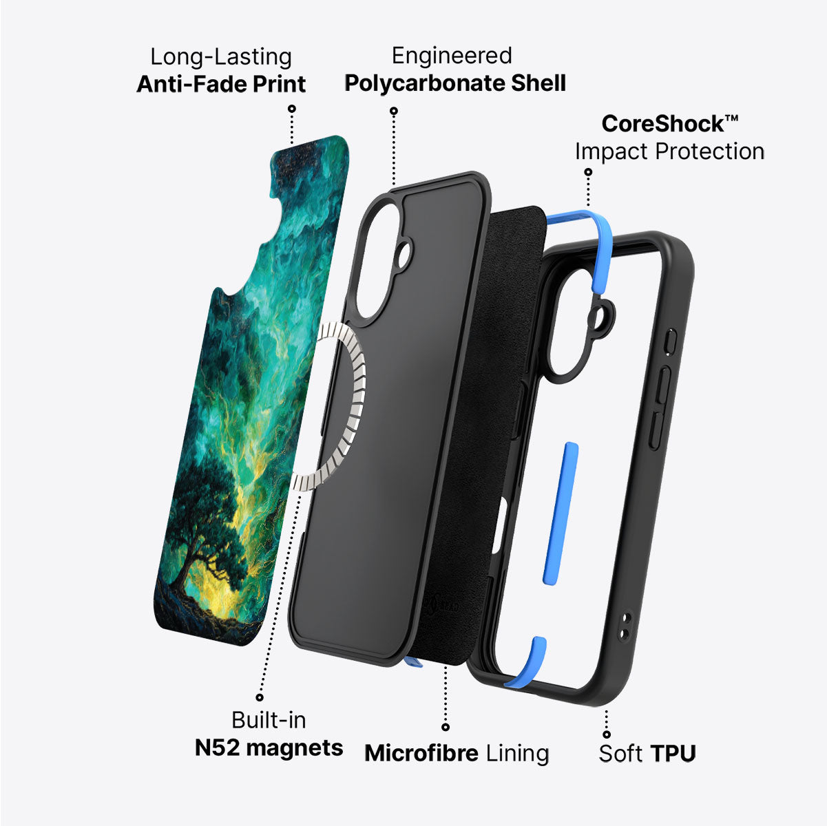 iPhone 16 Plus case construction – Emerald Storm phone case