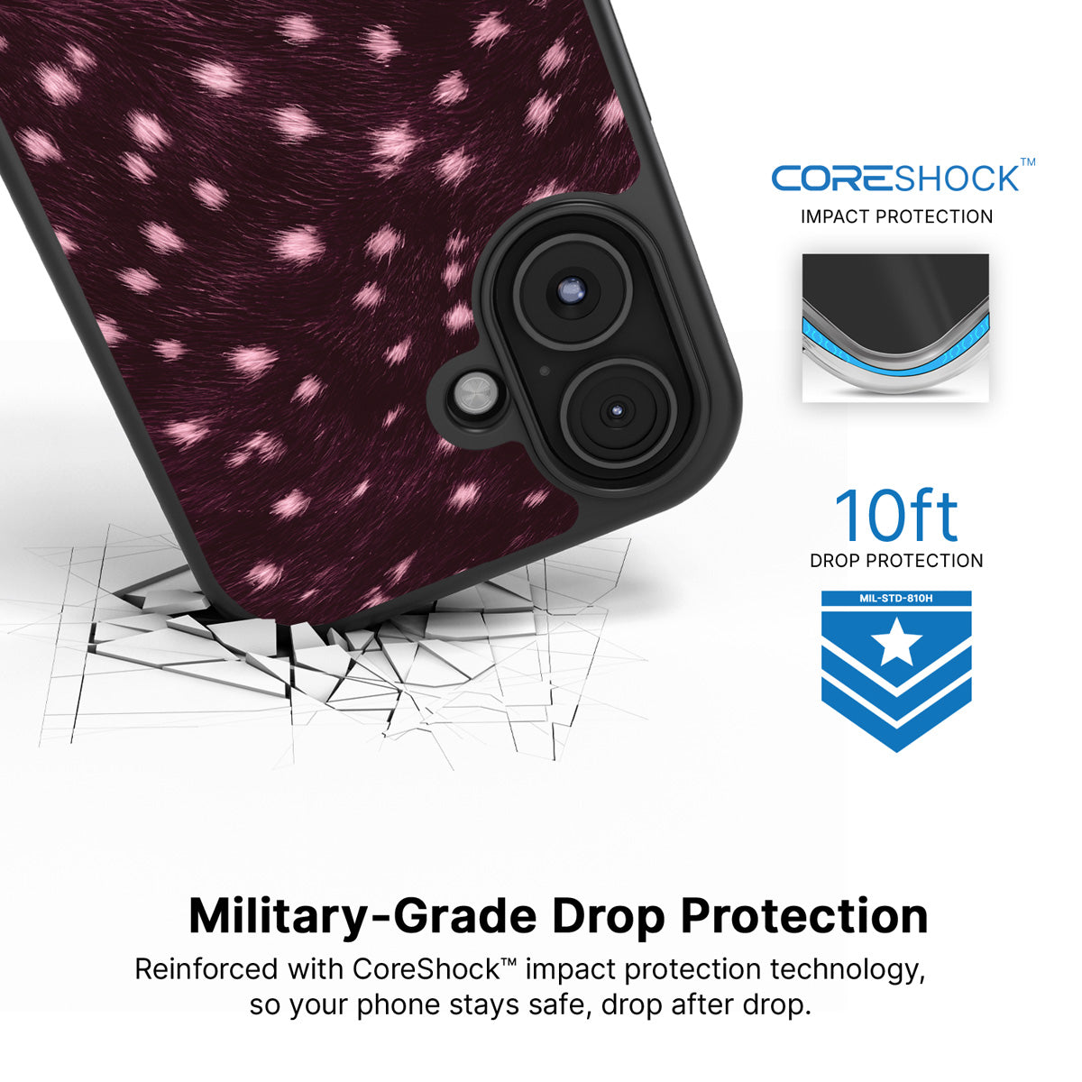 Fawn Spots iPhone 16 Plus case with drop protection