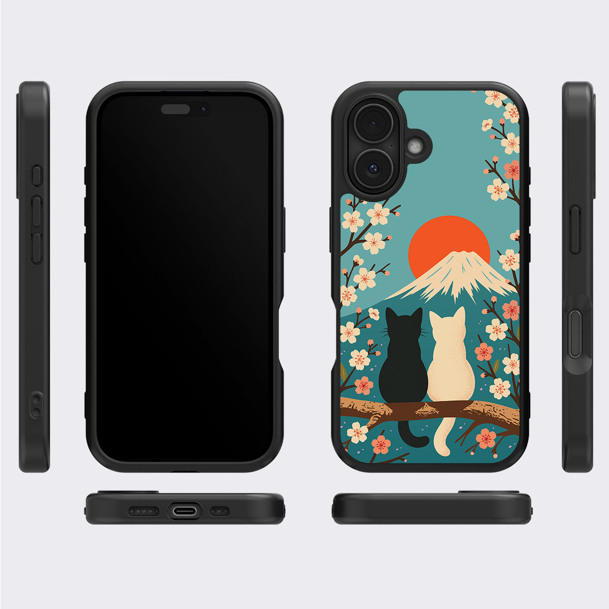 Fuji Cats iPhone 16 Plus case cover – multi-angle view
