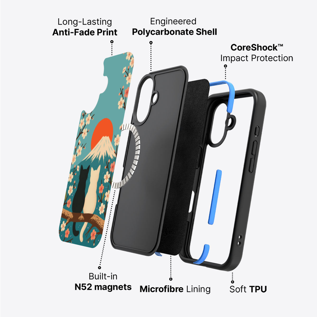 iPhone 16 Plus case construction – Fuji Cats phone case