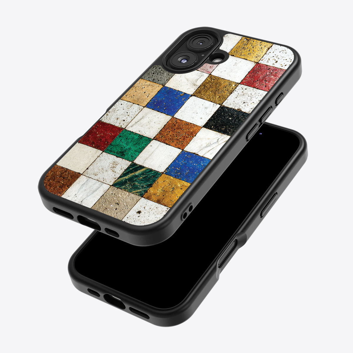 Heritage Mosaic iPhone 16 Plus case – back and side view