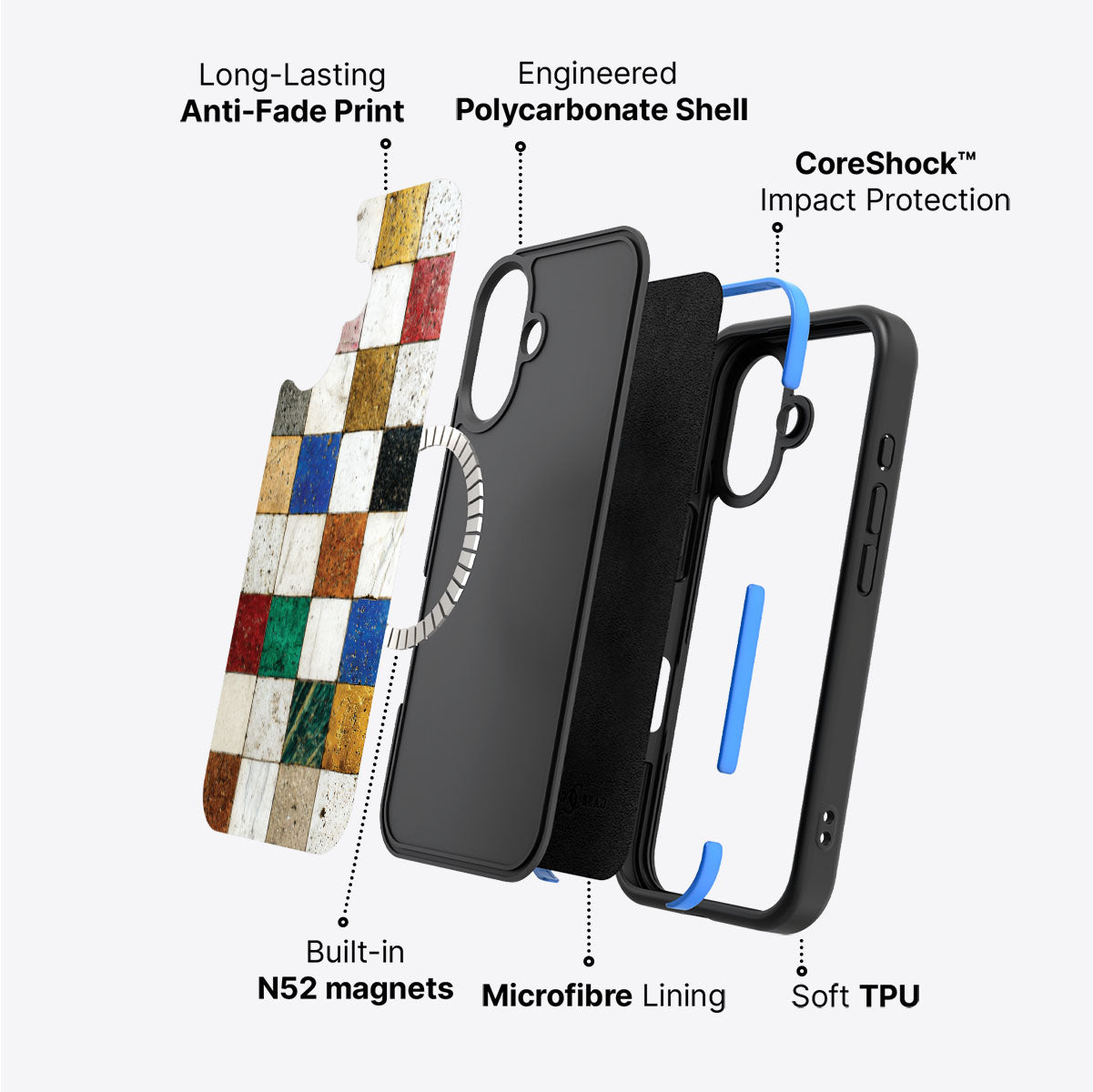 iPhone 16 Plus case construction – Heritage Mosaic phone case