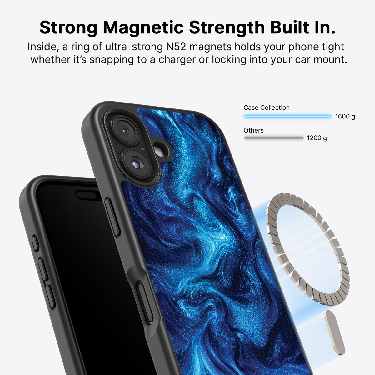 Blue Marble Designer iPhone 16 Plus Case – Indigo Impasto | MagSafe