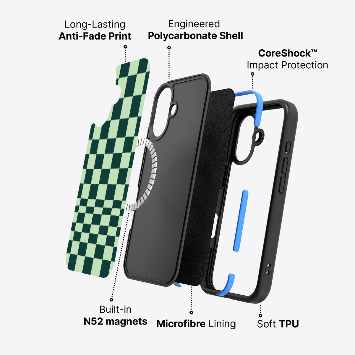 iPhone 16 Plus case construction – Mint Matrix phone case