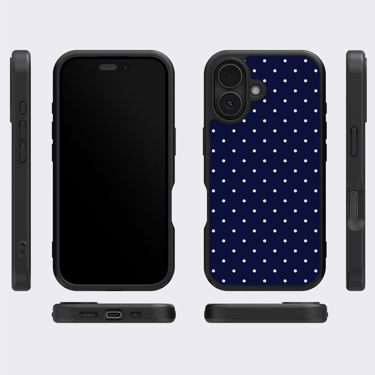 Navy Whisper iPhone 16 Plus case cover – multi-angle view