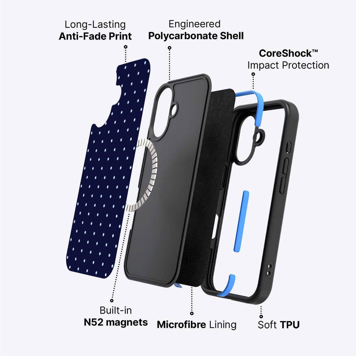 iPhone 16 Plus case construction – Navy Whisper phone case