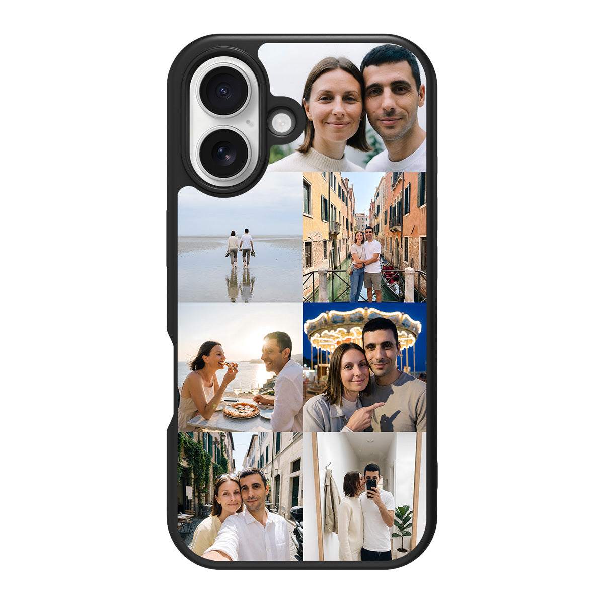 Personalised Photo Collage iPhone 16 Plus case – back view, couples 7-photo collage
