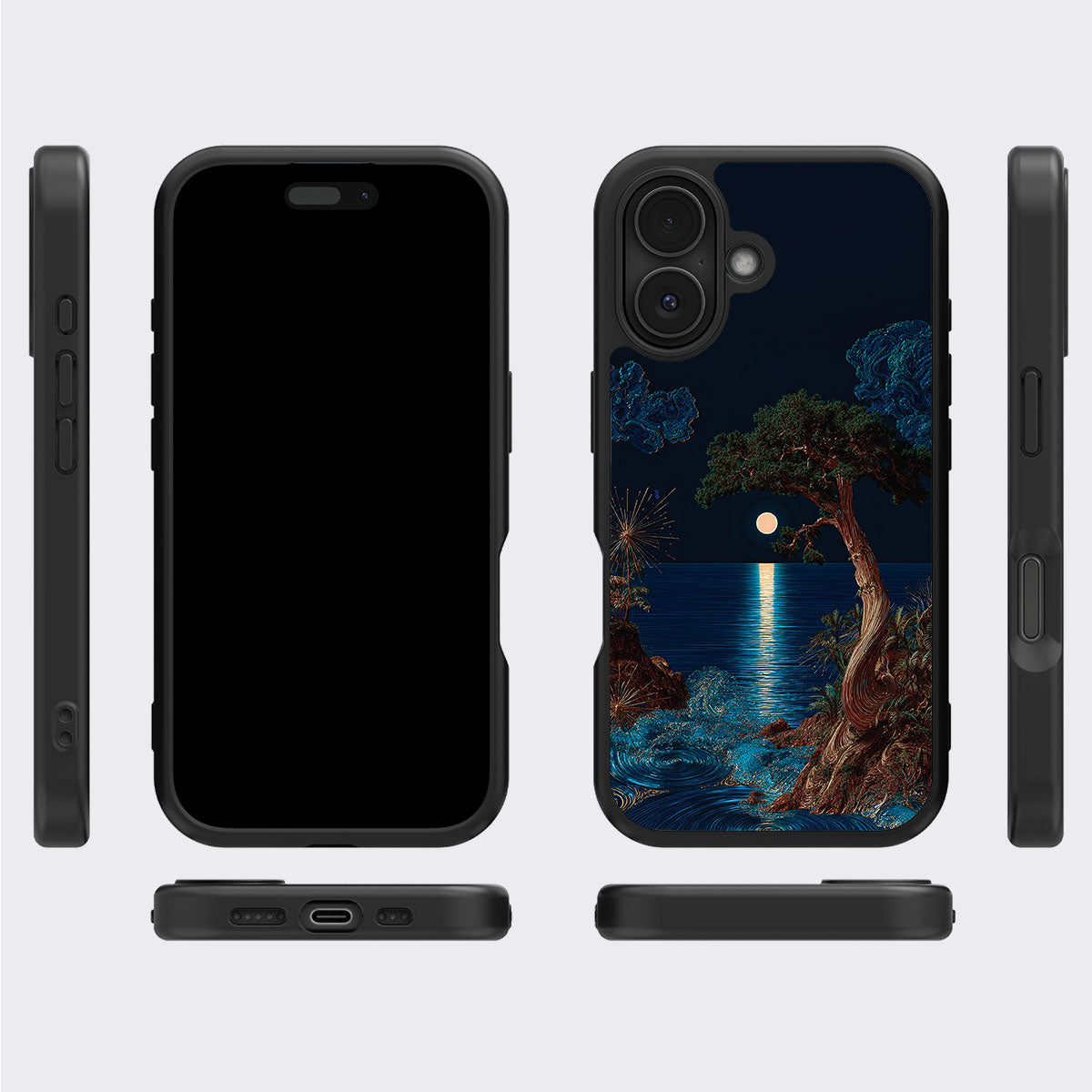Quiet Moon iPhone 16 Plus case cover – multi-angle view