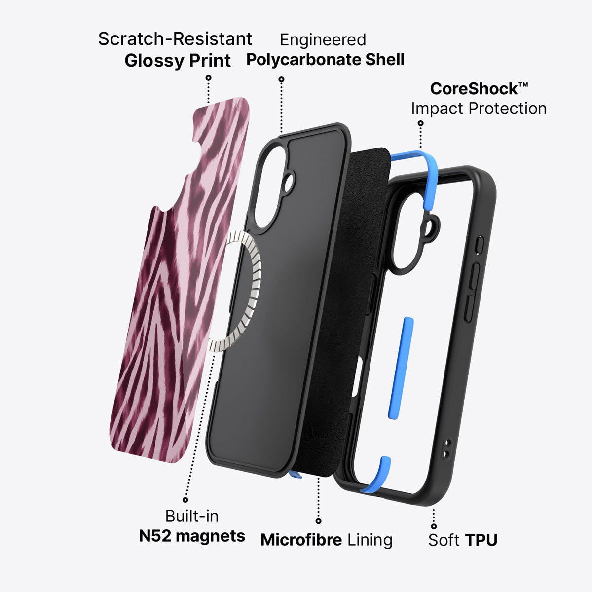 iPhone 16 Plus case construction – Sangria Zebra phone case