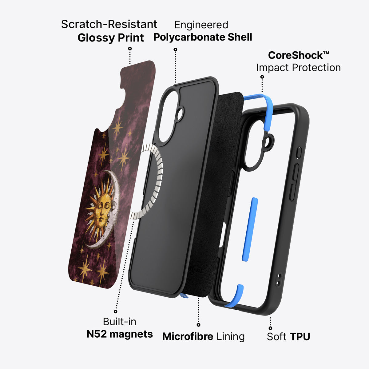 iPhone 16 Plus case construction – Sun and Moon phone case